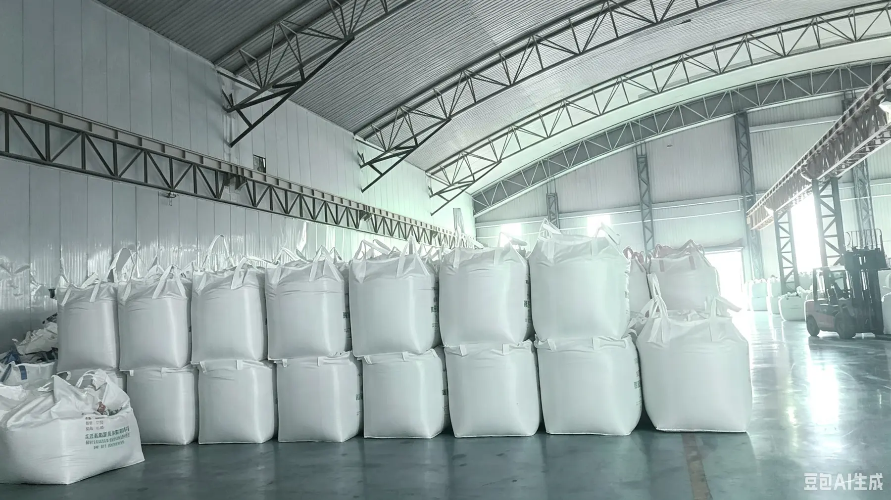 Waterproof export bags of rPET chips ready for shipment